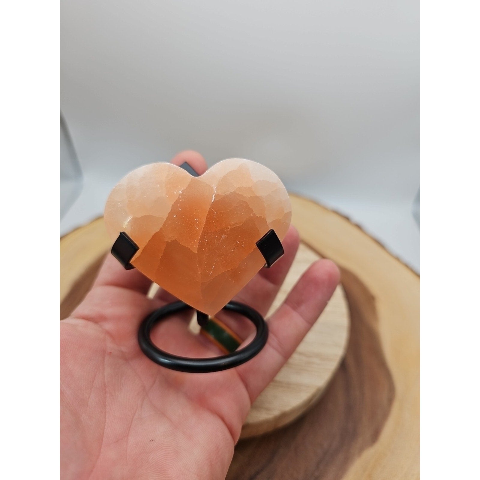 Peach Selenite Palm Stone W/stand 1each by CrystalCloud Company