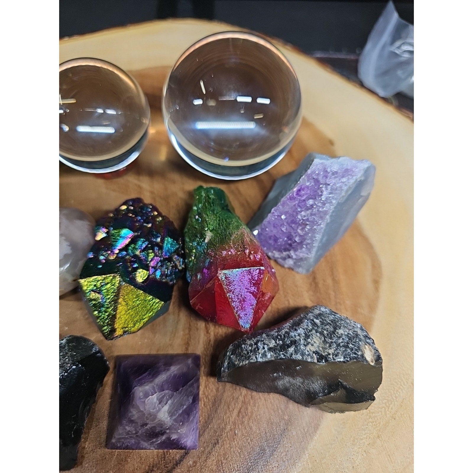Mix Crystal Lot 2 Glass Sphere, Selenite, Obsidian, Amethyst, Agate,titanium by CrystalCloud Company