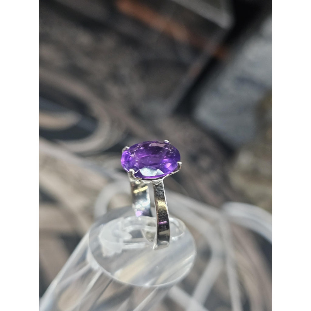 Womens 14K White Gold Platinum Finish Size 6 Ring Amethyst & Diamonds by Diablo