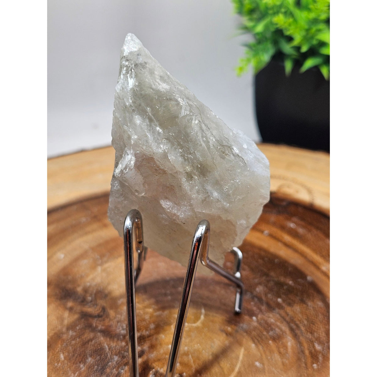 Large Natural Clear Crystal Point on Metal Display Stand