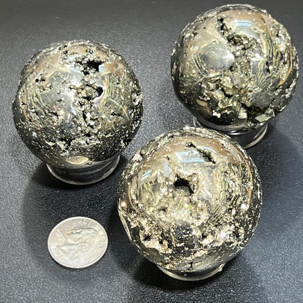 Golden Pyrite Crystal Druzy Sphere Fools Gold Polished Carving Wholesale by Amazing Crystals