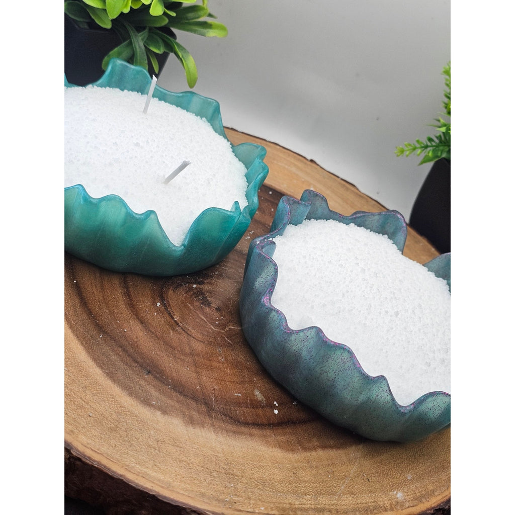 Pair of Teal Resin Bowls with 1lb Pearl Wax Beads + 15 Wicks