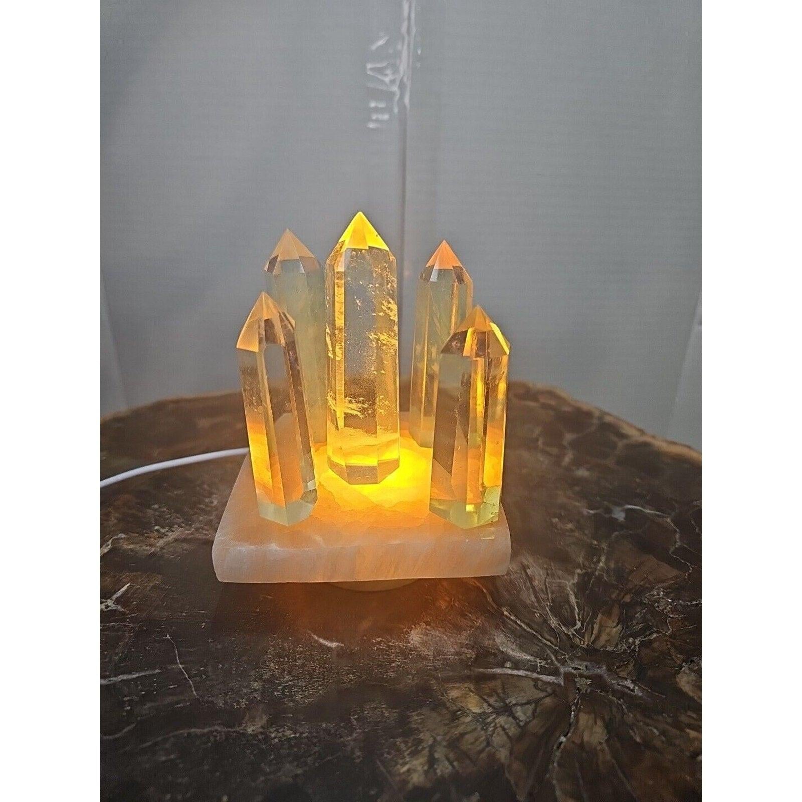 Yellow Smelt Quartz Crystal Points with Selenite Charging Base & LED Display — 5-Piece Set | CrystalCloud Company by CrystalCloud Company