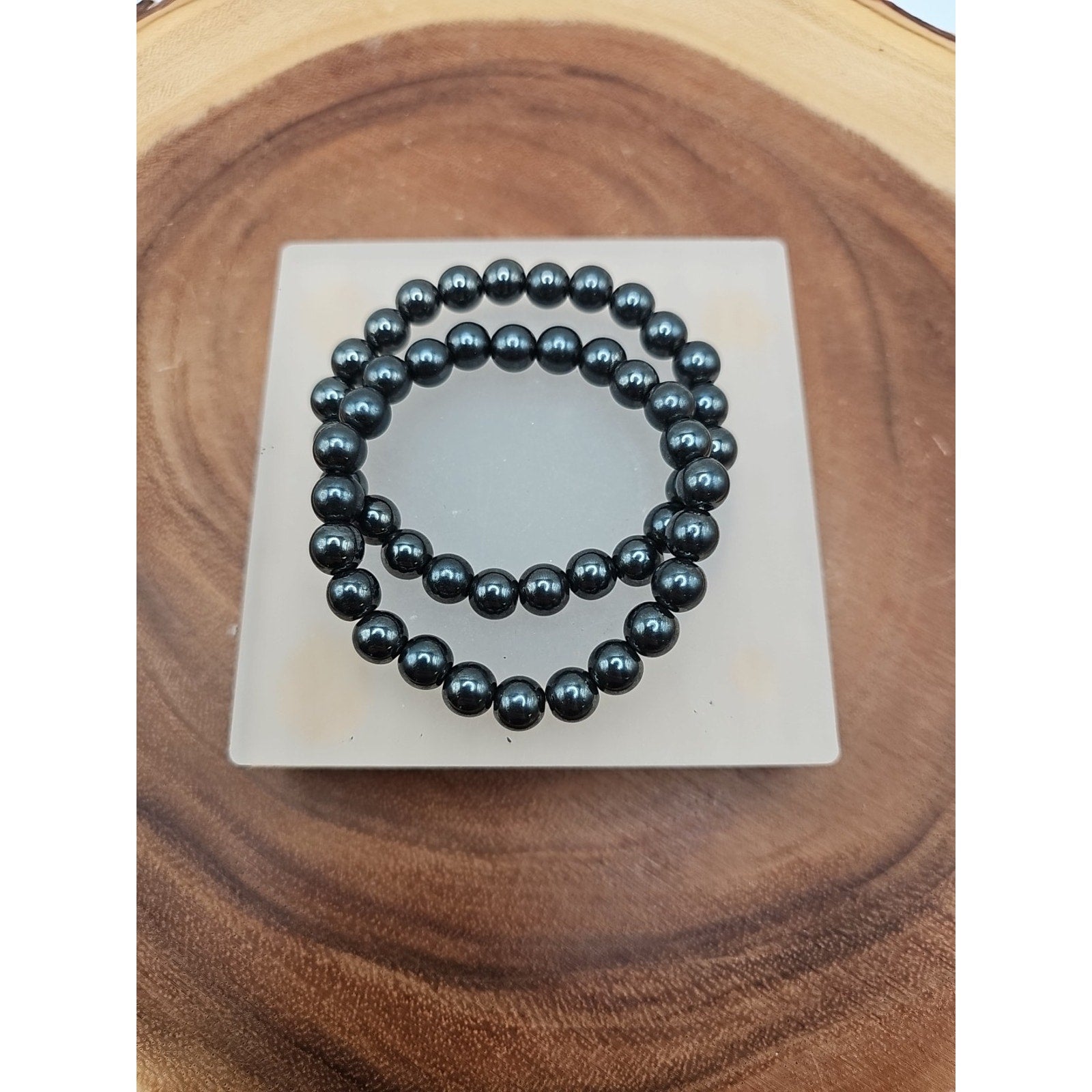 1 Natural 8mm Pyrite Stone Bracelet Black Gemstone Stretch Bracelet Handmade by CrystalCloud Company
