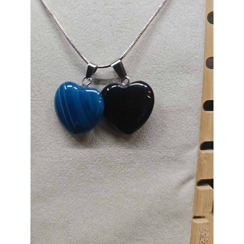 Pendant Necklace 16in Silver Chain Agate Heart by CrystalCloud Company
