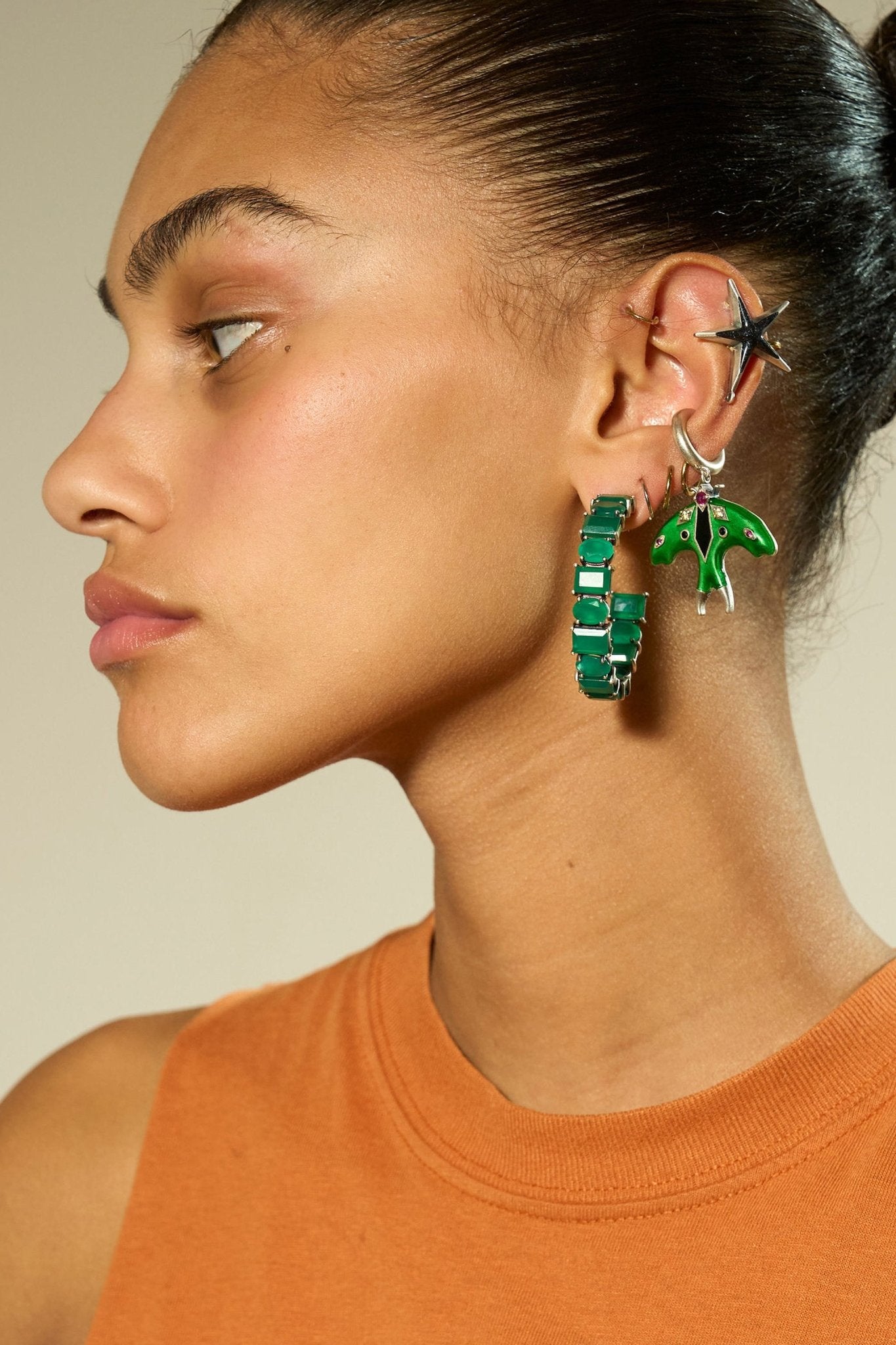 Quarry Hoops in Green Onyx (Silver)