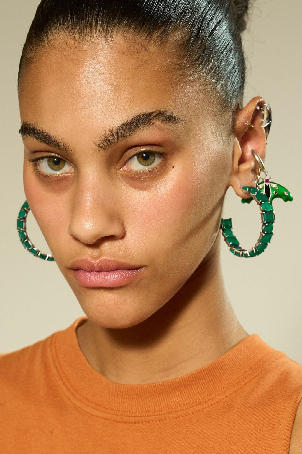 Quarry Hoops in Green Onyx (Silver)