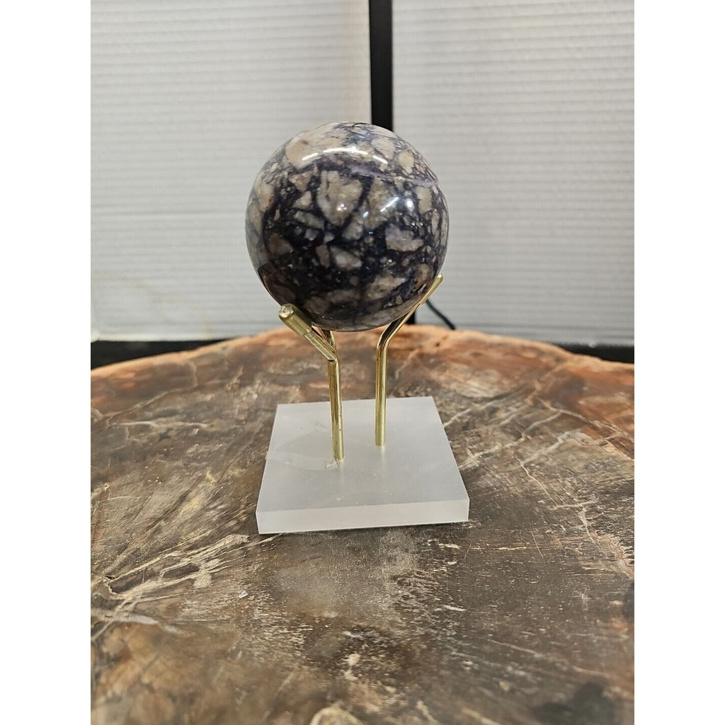 60mm Natural Phantom Chevron Amethyst Quartz Crystal Sphere W/Stand by CrystalCloud Company