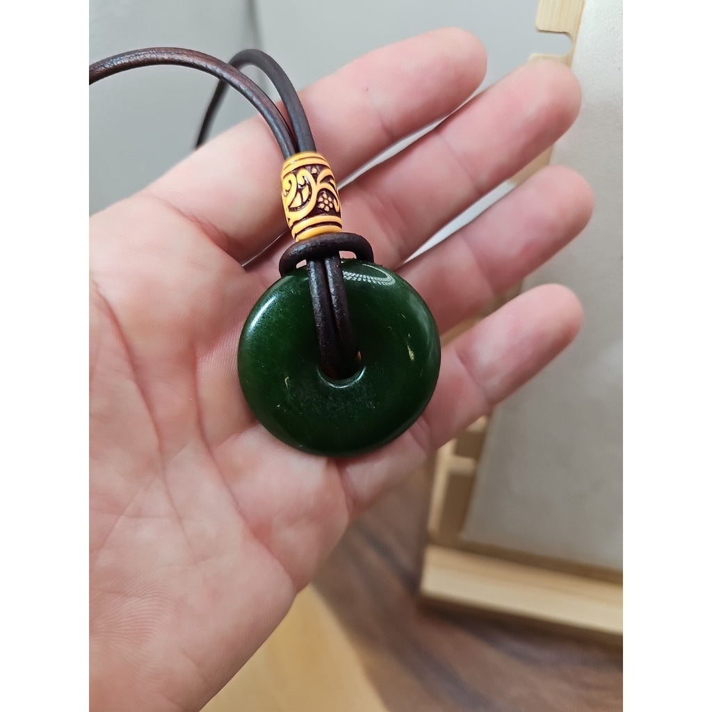 Green jade good luck pendant 16in Leather Cord by CrystalCloud Company