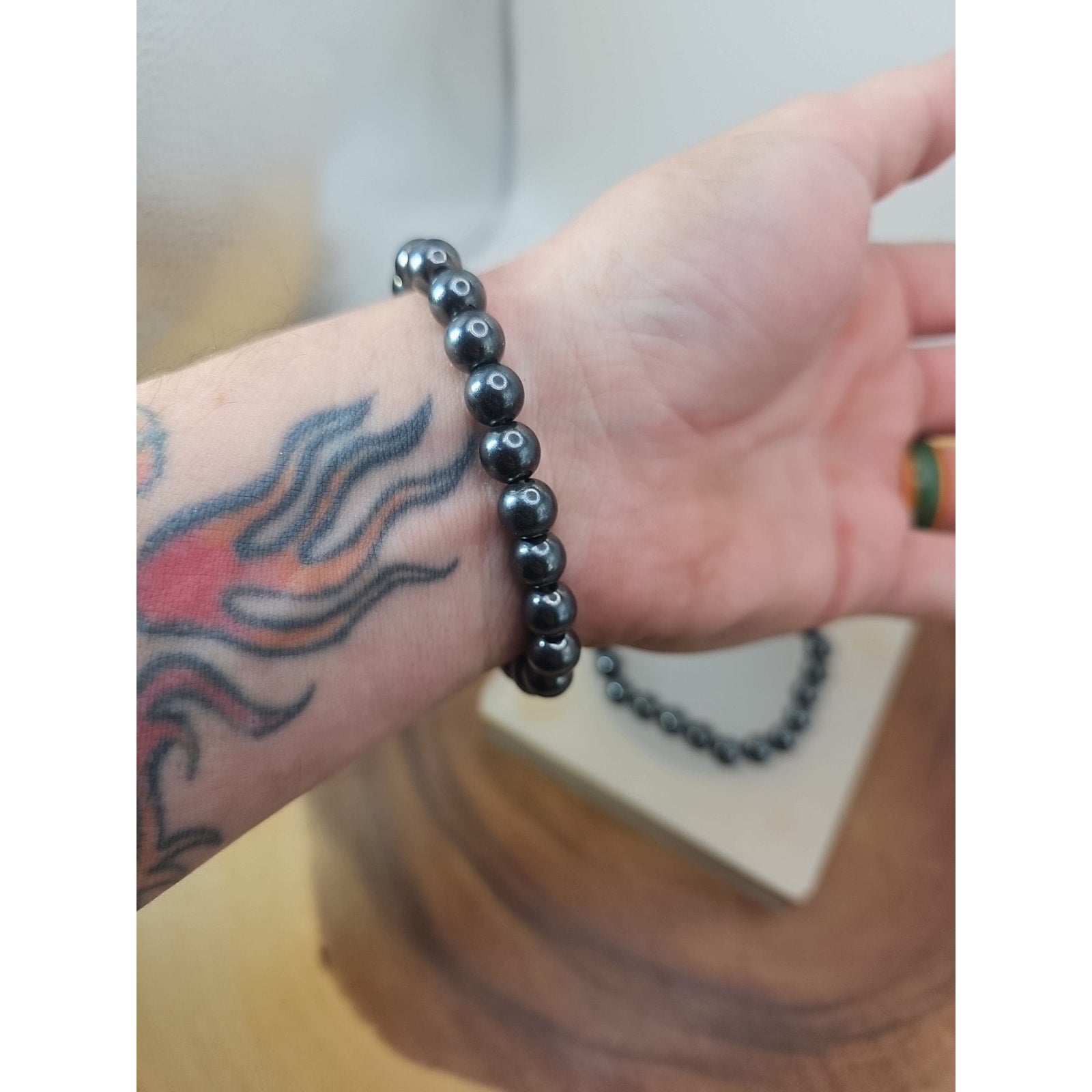1 Natural 8mm Pyrite Stone Bracelet Black Gemstone Stretch Bracelet Handmade by CrystalCloud Company
