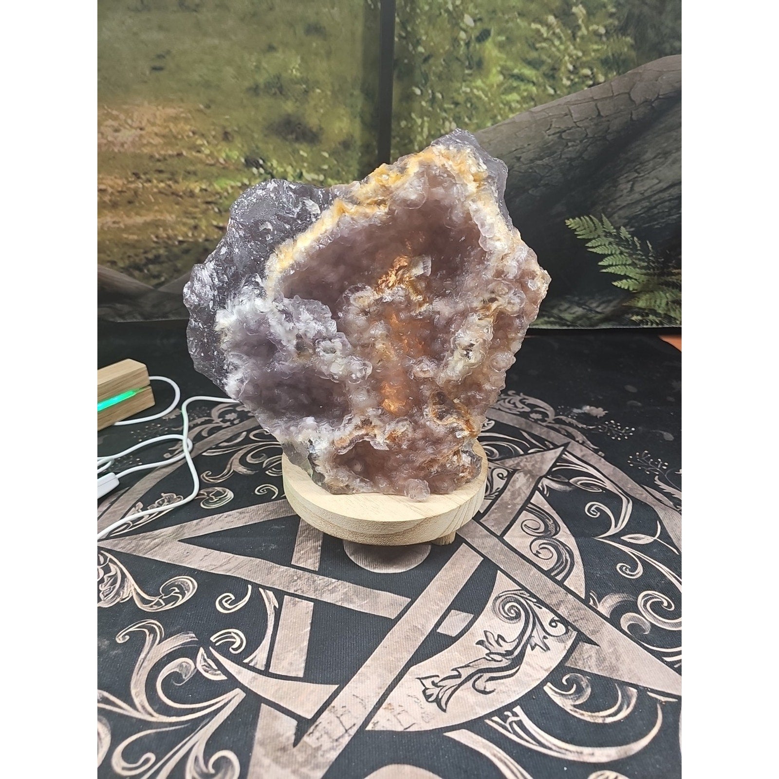 11.9LB Natural fluorite quartz crystal Cluster specimen W/led Back Light Stand by CrystalCloud Company