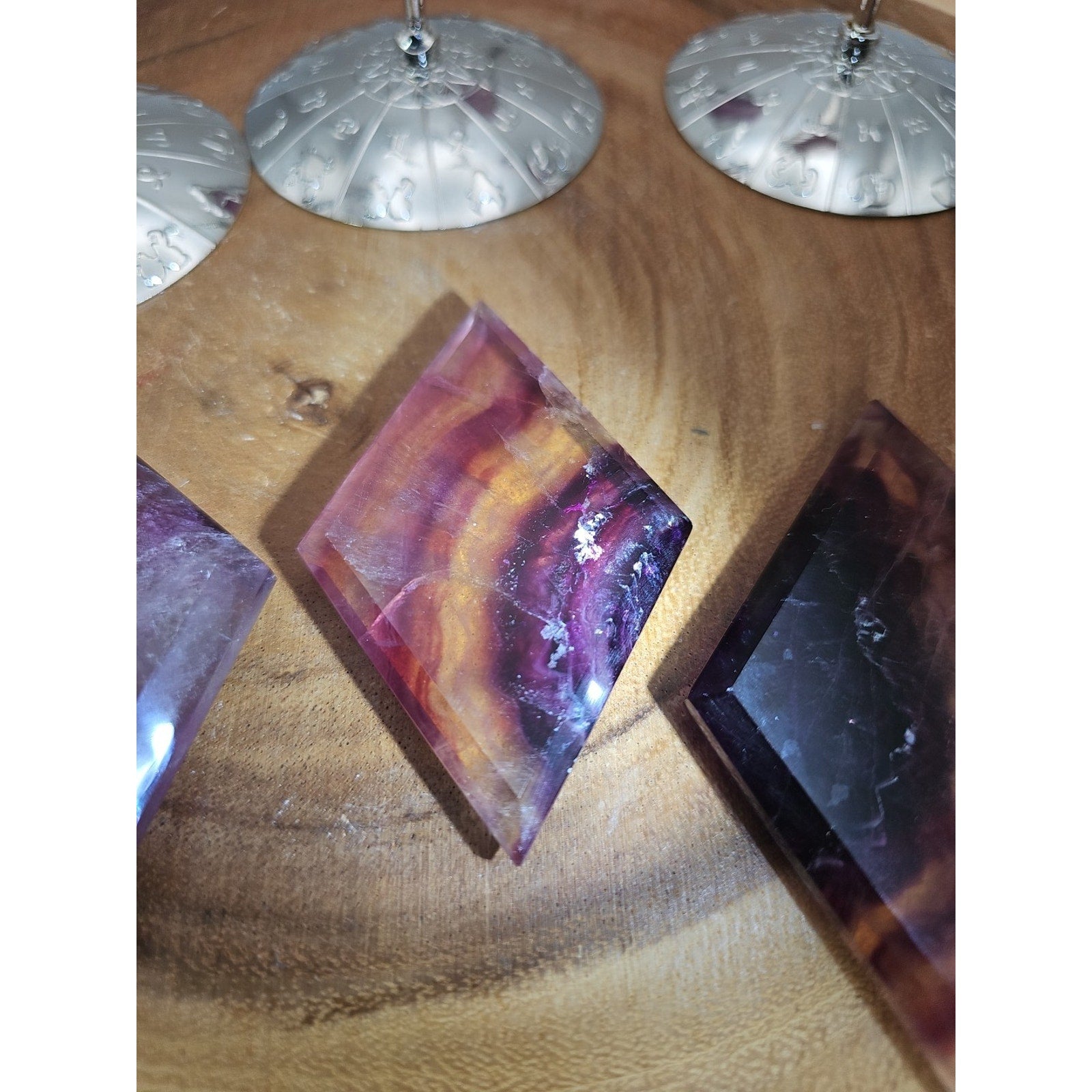 1 Each Natural Rainbow Fluorite Diamond W/ Zodiac stand by CrystalCloud Company