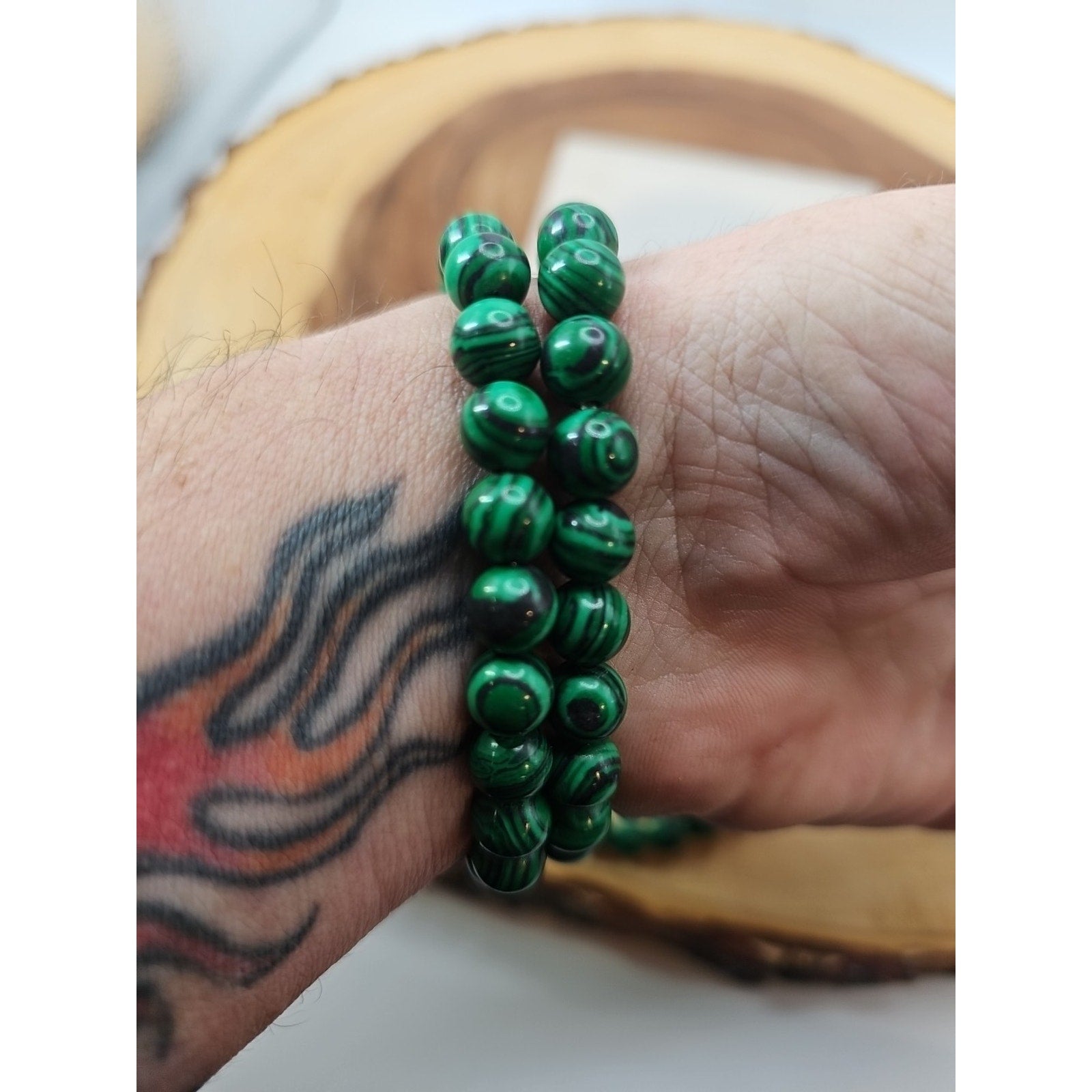 1 Natural 8mm Malachite Stone Beaded Bracelet Green Gemstone Stretch Bracelet by CrystalCloud Company