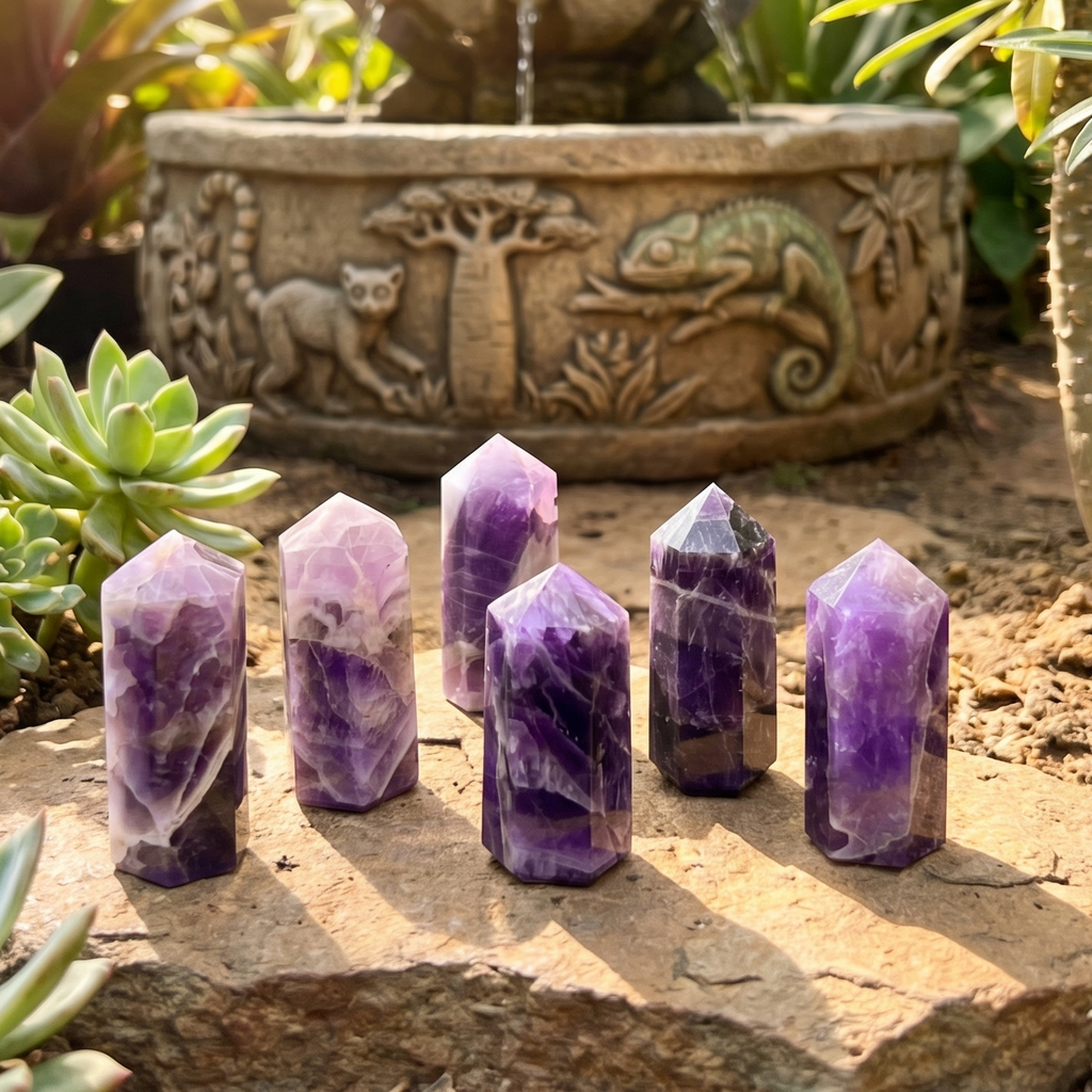 Banded Purple Amethyst Crystal Point Tower Obelisk Carving by Amazing Crystals