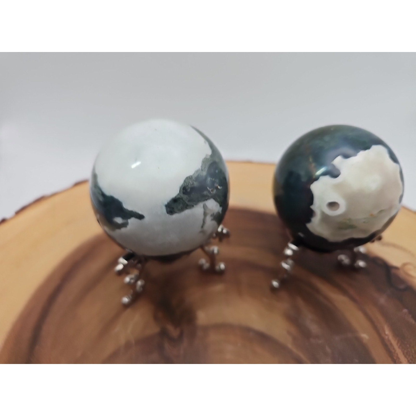 1 Pair Moss Tree Agate Sphere W/Stand 52mm .93lb by CrystalCloud Company