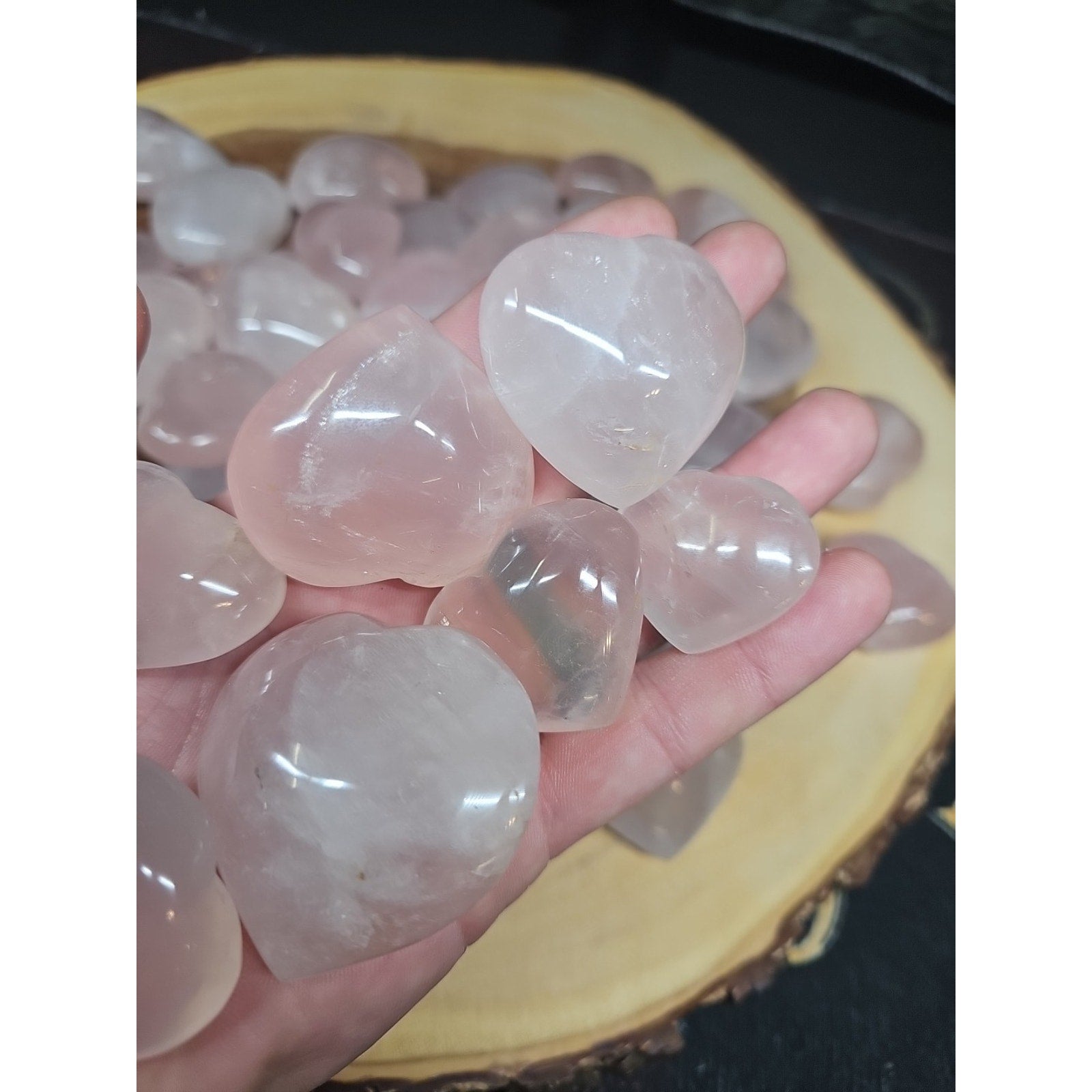5Pcs Natural Pink Rose Quartz Crystal Heart Carved Palm Stone by CrystalCloud Company