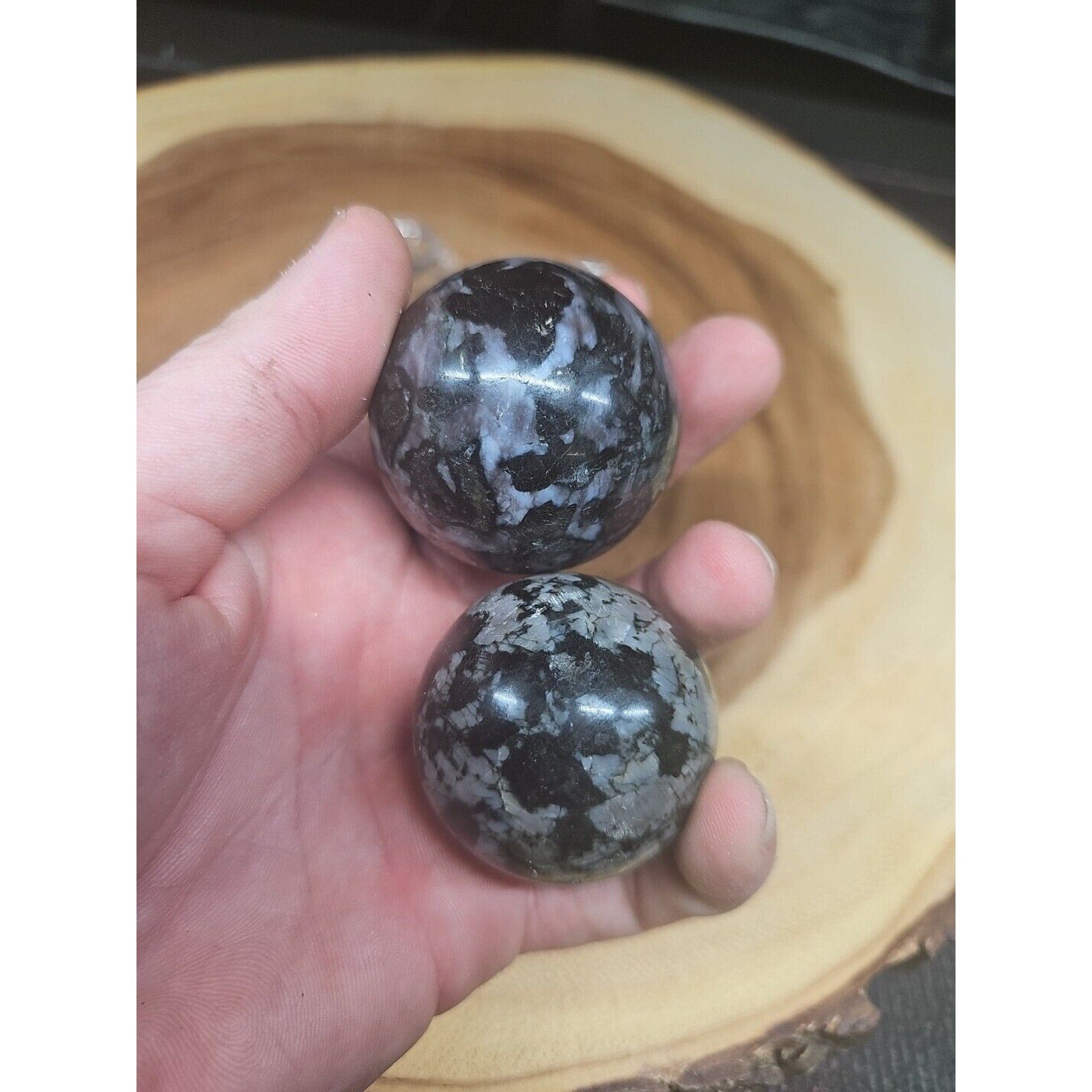 Black Flower of Fog Jasper Quartz Crystal Sphere Pair — 40mm, Madagascar | CrystalCloud Company by CrystalCloud Company