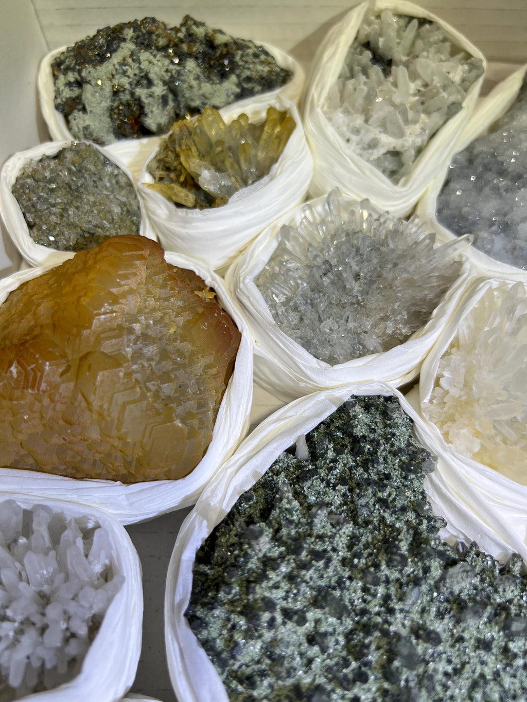 Bolivian Minerals Crystal Mixed Collection (Large 15x10 Inch Flat) Pyrite Sphalerite Galena Quartz Pink Mangano Calcite by Amazing Crystals