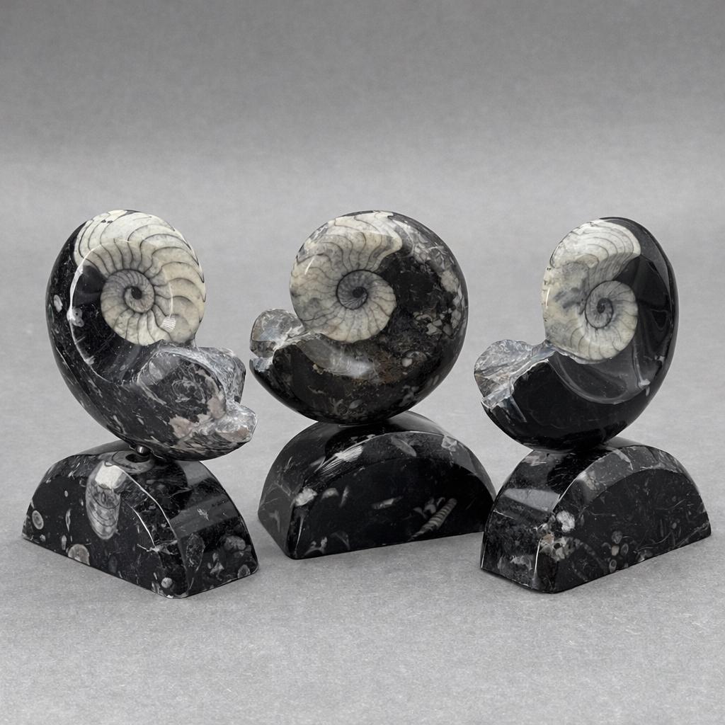 Ammonite with Orthoceras stand (1 Piece) 4 to 5 inches Crystal Gemstone Home Decor by Crystal River Gems