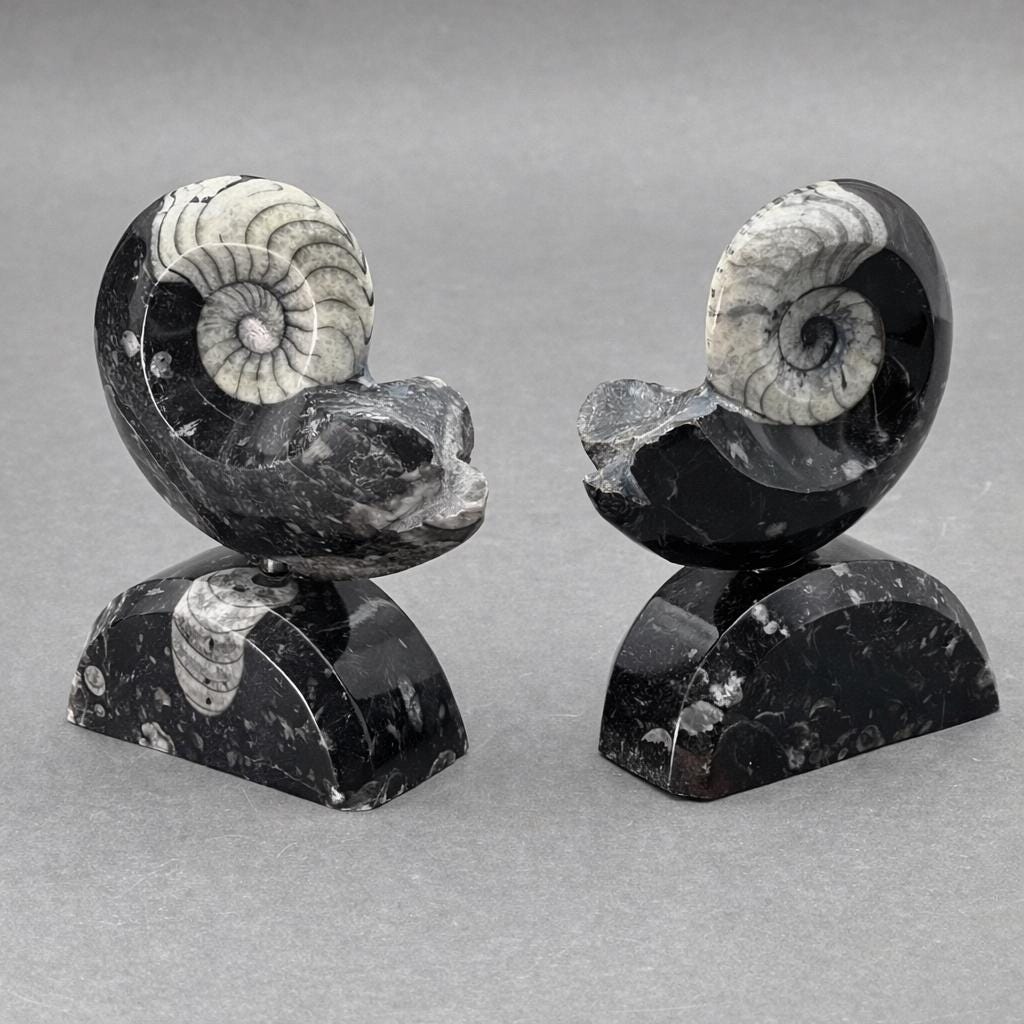 Ammonite with Orthoceras stand (1 Piece) 4 to 5 inches Crystal Gemstone Home Decor by Crystal River Gems