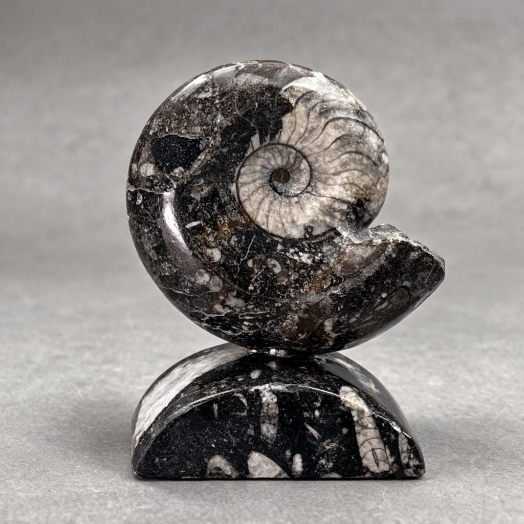 Ammonite with Orthoceras stand (1 Piece) 4 to 5 inches Crystal Gemstone Home Decor by Crystal River Gems