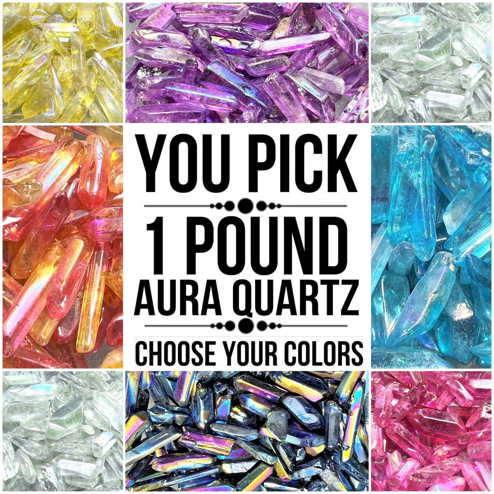 1 Lb Free Shipping Aura Quartz (You Pick) Bulk Wholesale Colorful Gemstone Lot Crystal Points Rough Raw Stones Minerals 1 - 2" 16 Ounces by Amazing Crystals