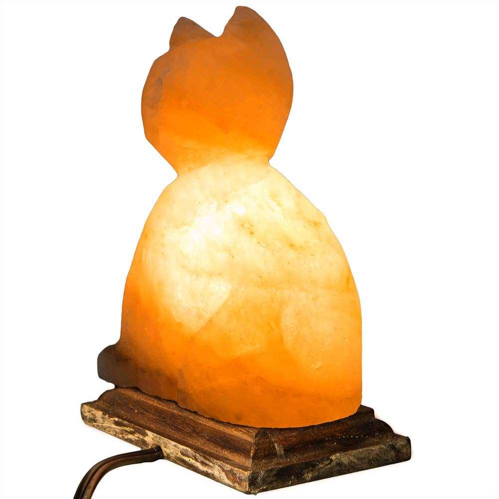 Cat Shaped Salt Lamp - 10" avg. - Cord, Bulb, Dimmer by Sacred Crystals