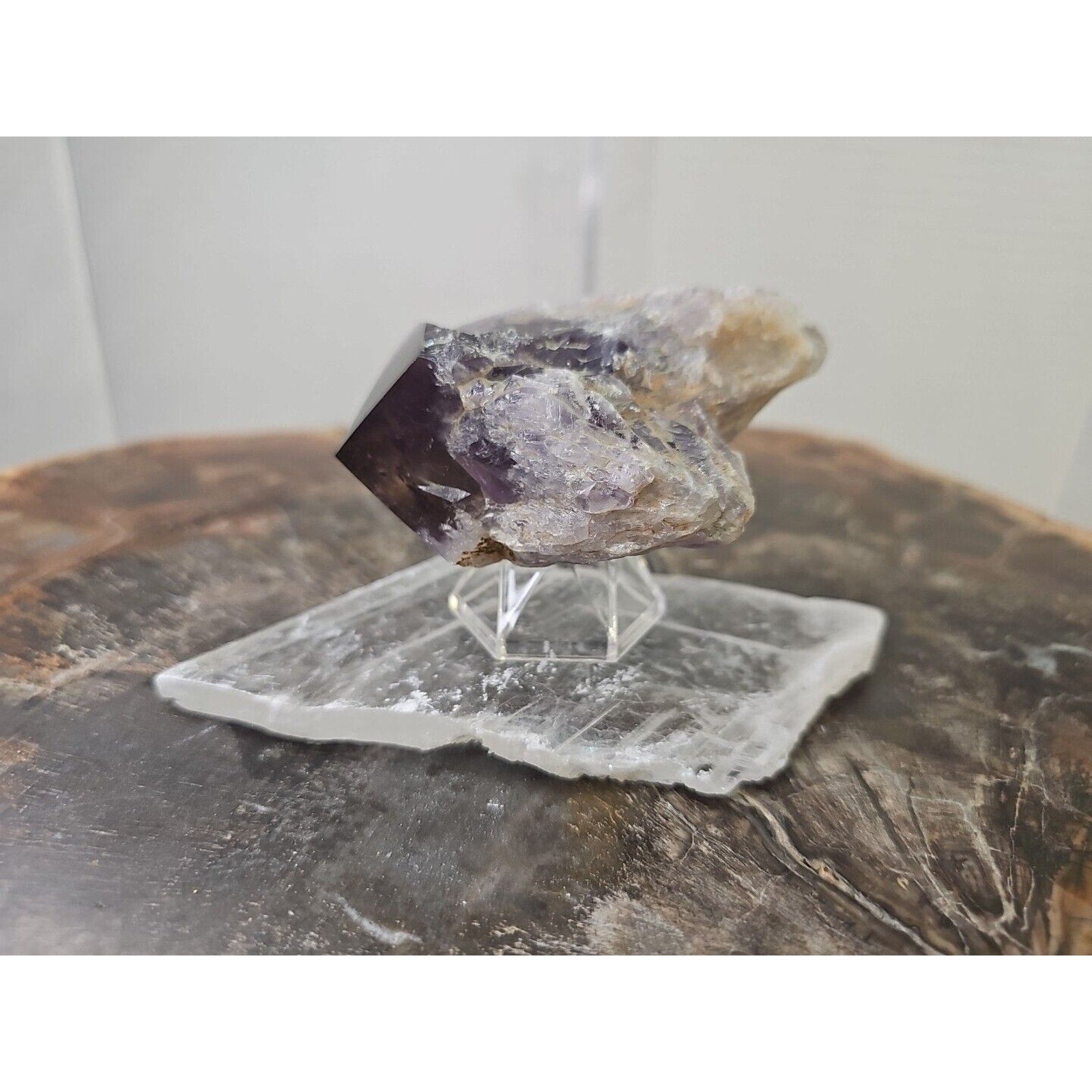 Amethyst Crystal Point with Selenite Base — 209g, Brazil | CrystalCloud Company by CrystalCloud Company