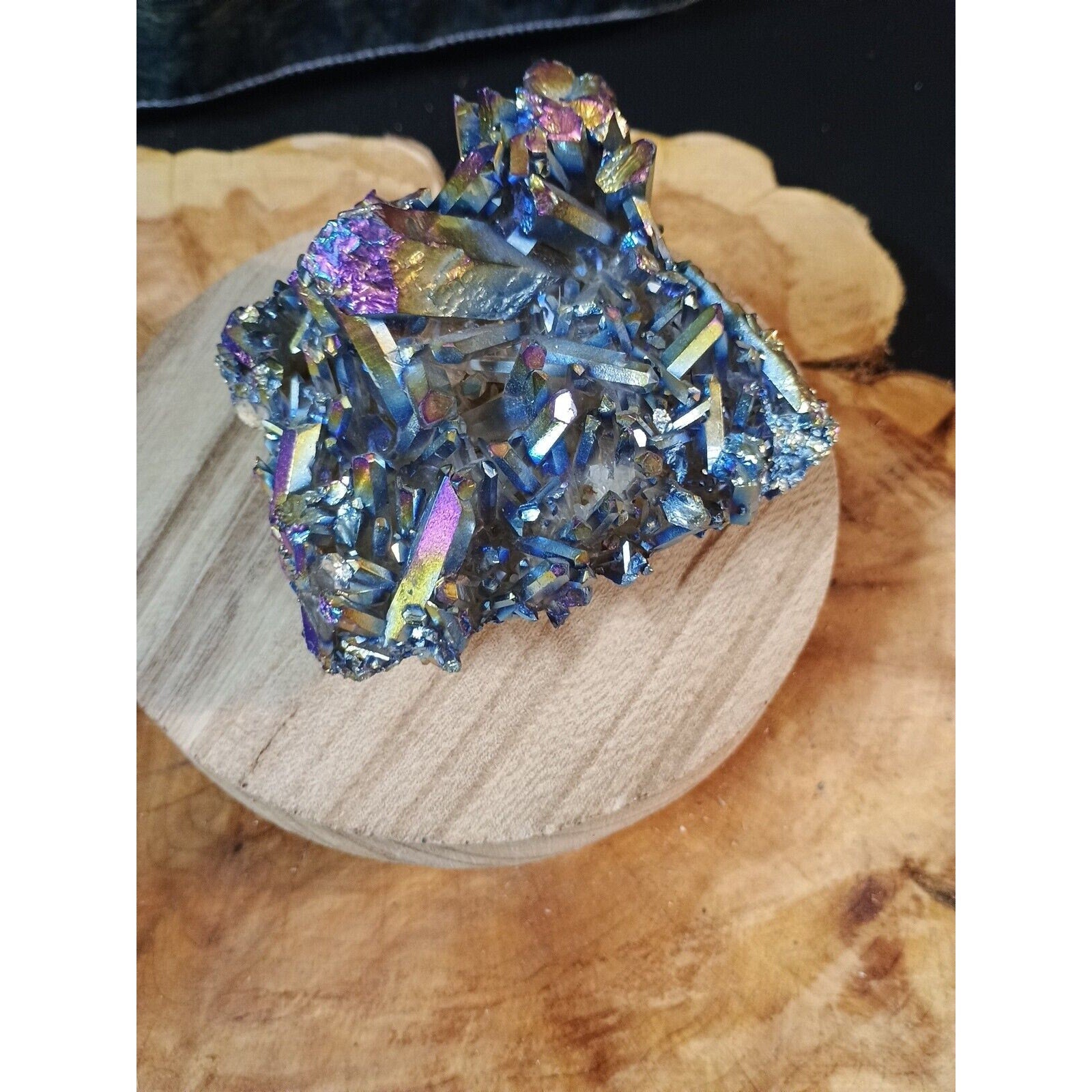 0.68lb Rainbow Aqua Aura Quartz Crystal Cluster Points Titanium Coating by CrystalCloud Company