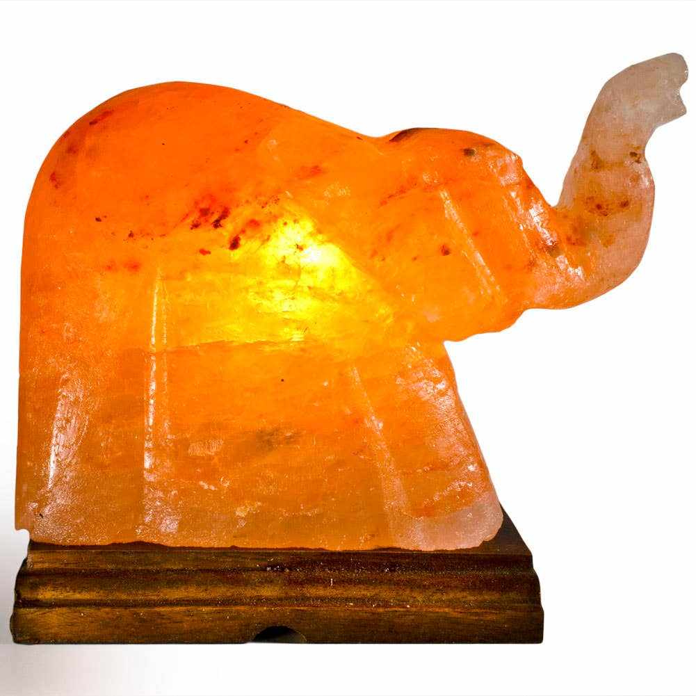 Elephant Shaped Salt Lamp - 9" avg. - Cord, Bulb, Dimmer by Sacred Crystals