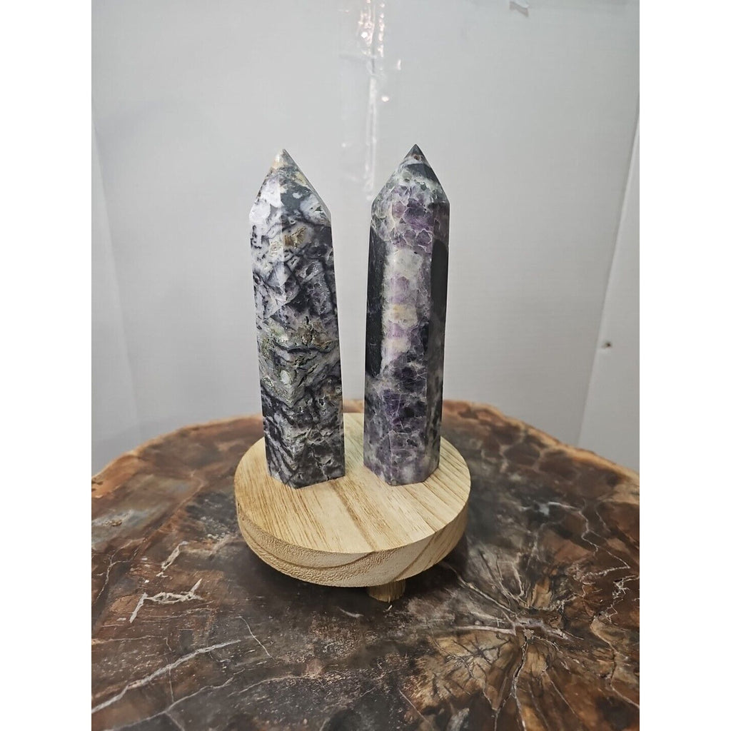2Pcs Natural Purple Fluorite Quartz Crystal Point Tower Polished by CrystalCloud Company