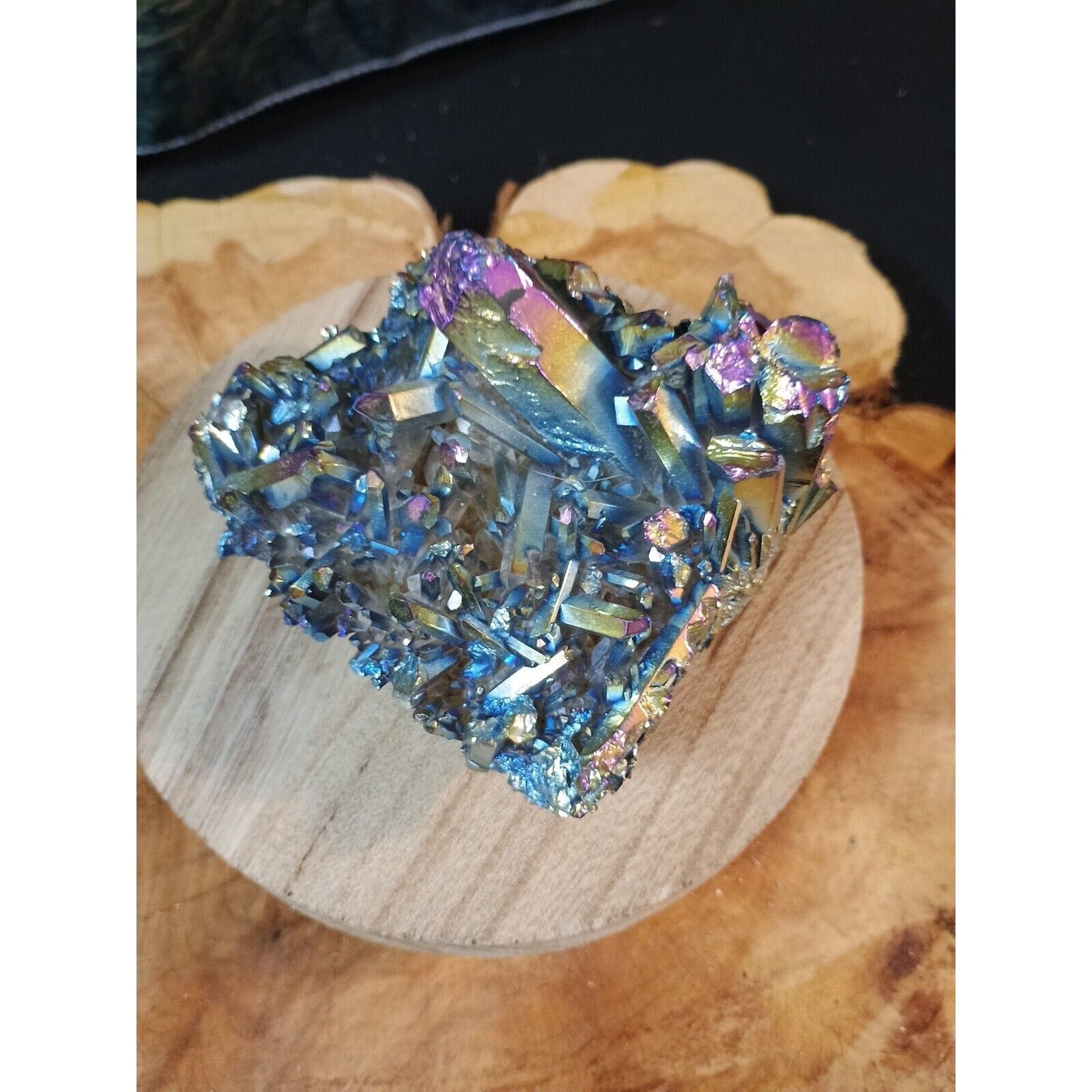 0.68lb Rainbow Aqua Aura Quartz Crystal Cluster Points Titanium Coating by CrystalCloud Company