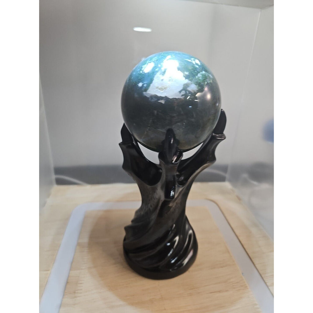 Water Grass Agate Sphere with Stand — 871g, Natural Polished Crystal Ball | CrystalCloud Company by CrystalCloud Company