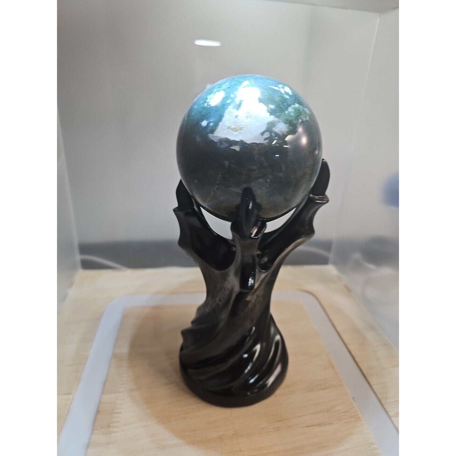 Water Grass Agate Sphere with Stand — 871g, Natural Polished Crystal Ball | CrystalCloud Company by CrystalCloud Company