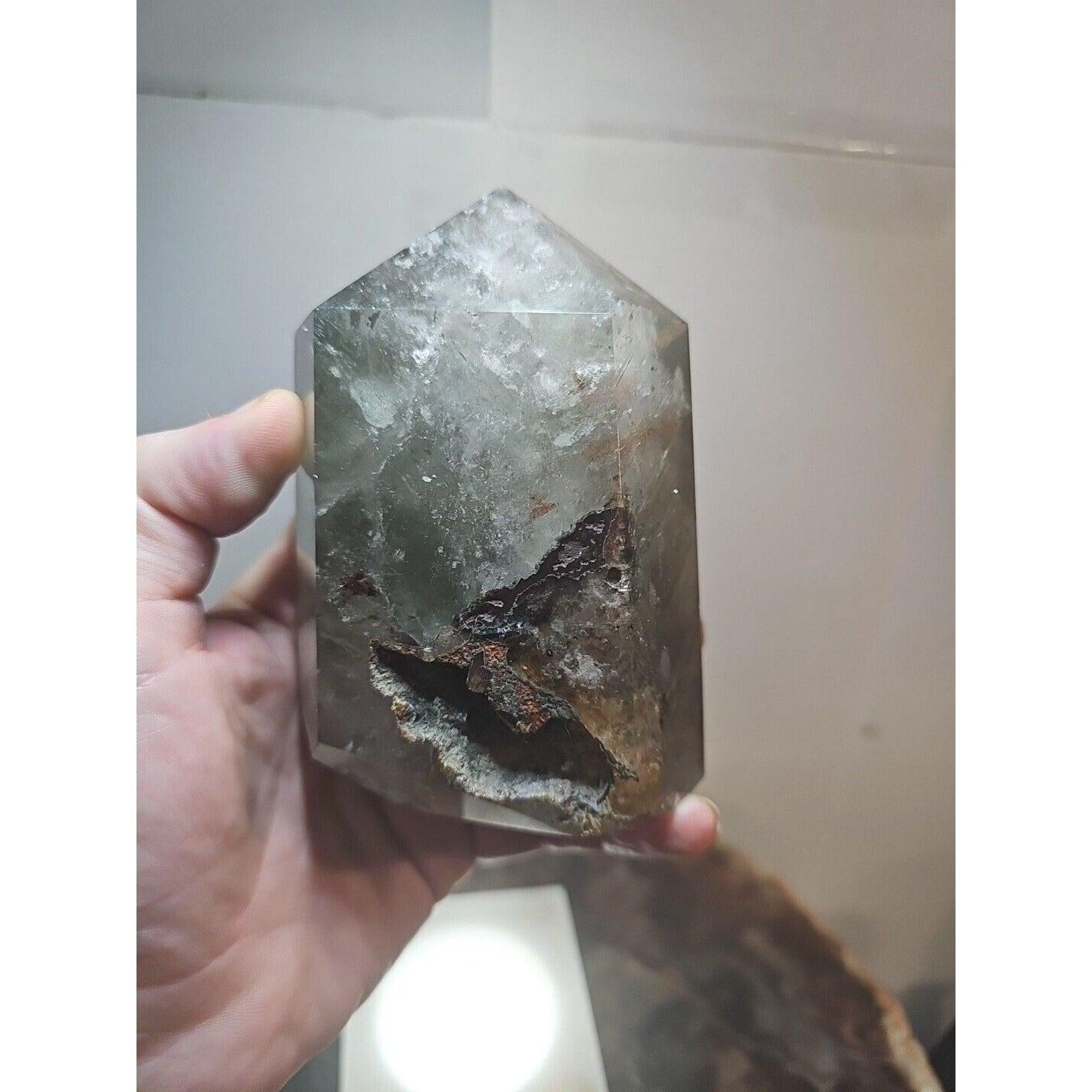 1.73LB Natural Green Ghost Phantom Quartz Crystal Obelisk Wand Point Healing. by CrystalCloud Company