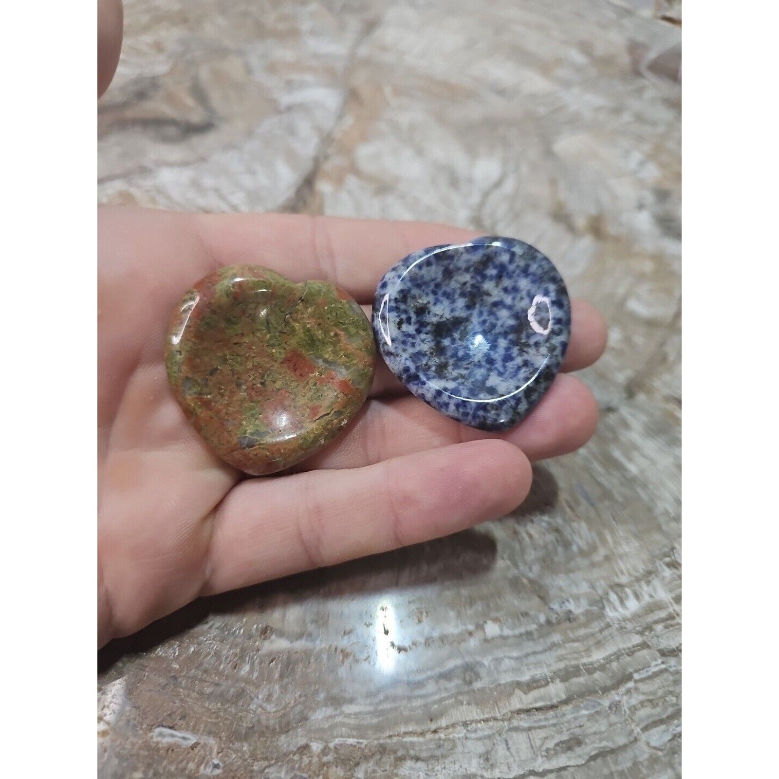 2Pcs Natural Unakite Epidote Jasper Crystal Love Heart Decompression Stone by CrystalCloud Company