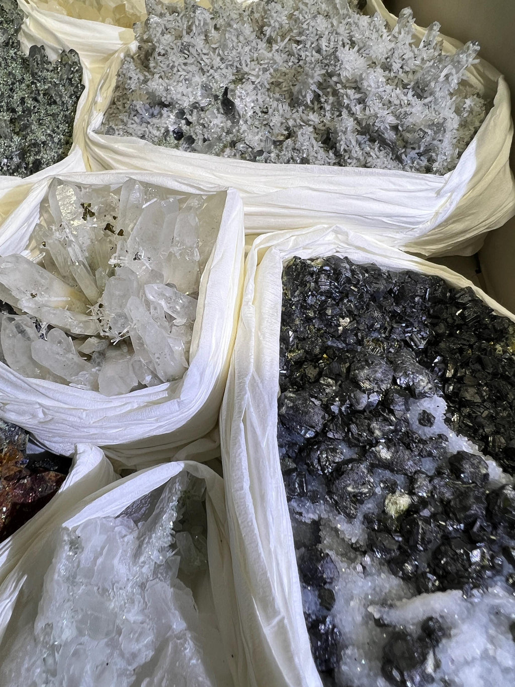 Bolivian Minerals Crystal Mixed Collection (Large 15x10 Inch Flat) Pyrite Sphalerite Galena Quartz Pink Mangano Calcite by Amazing Crystals