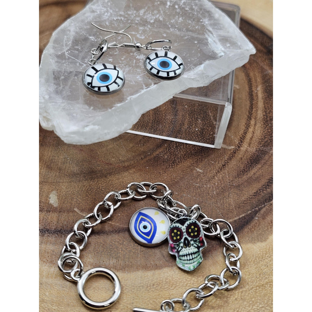 Evil eye bracelet and earrings by CrystalCloud Company