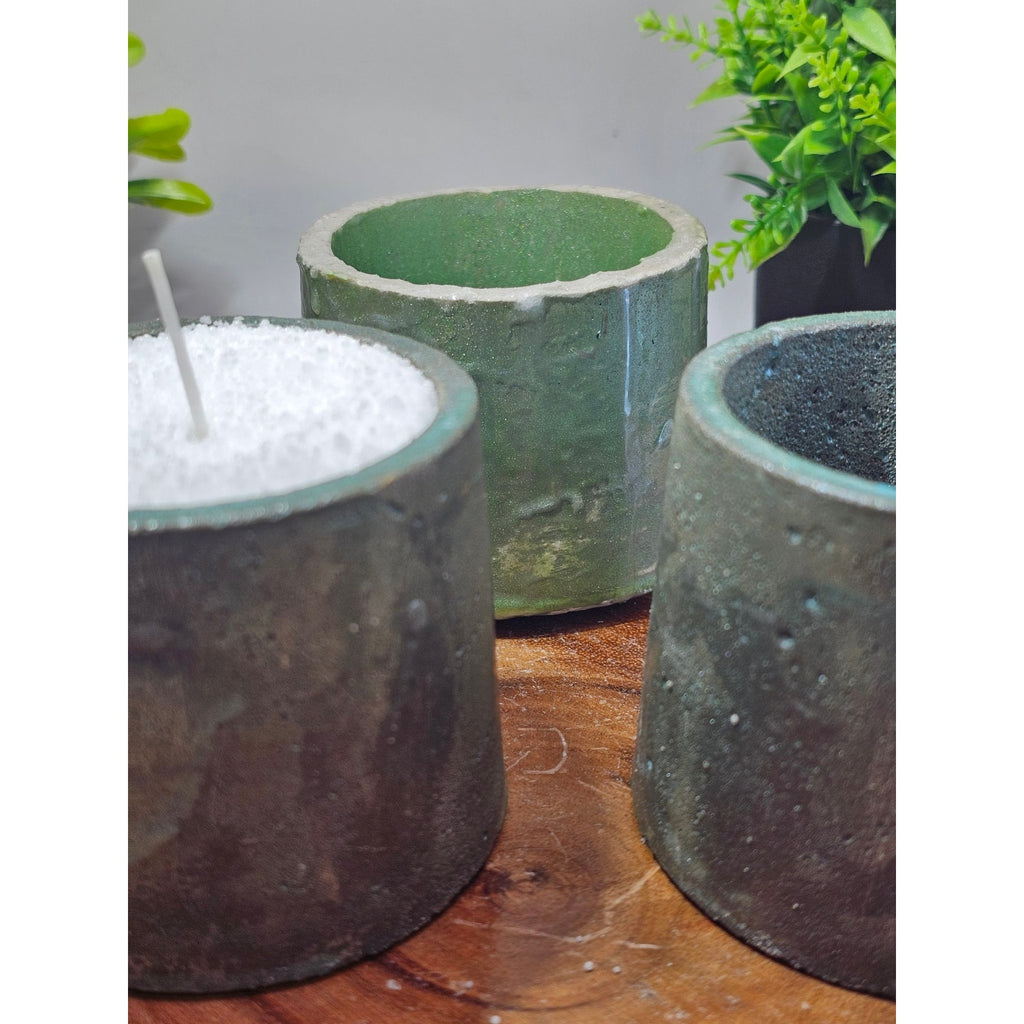 Set of 3 Handmade Concrete Candle Vessels — 2lb White Pearl Wax, 15 Wicks, Unscented