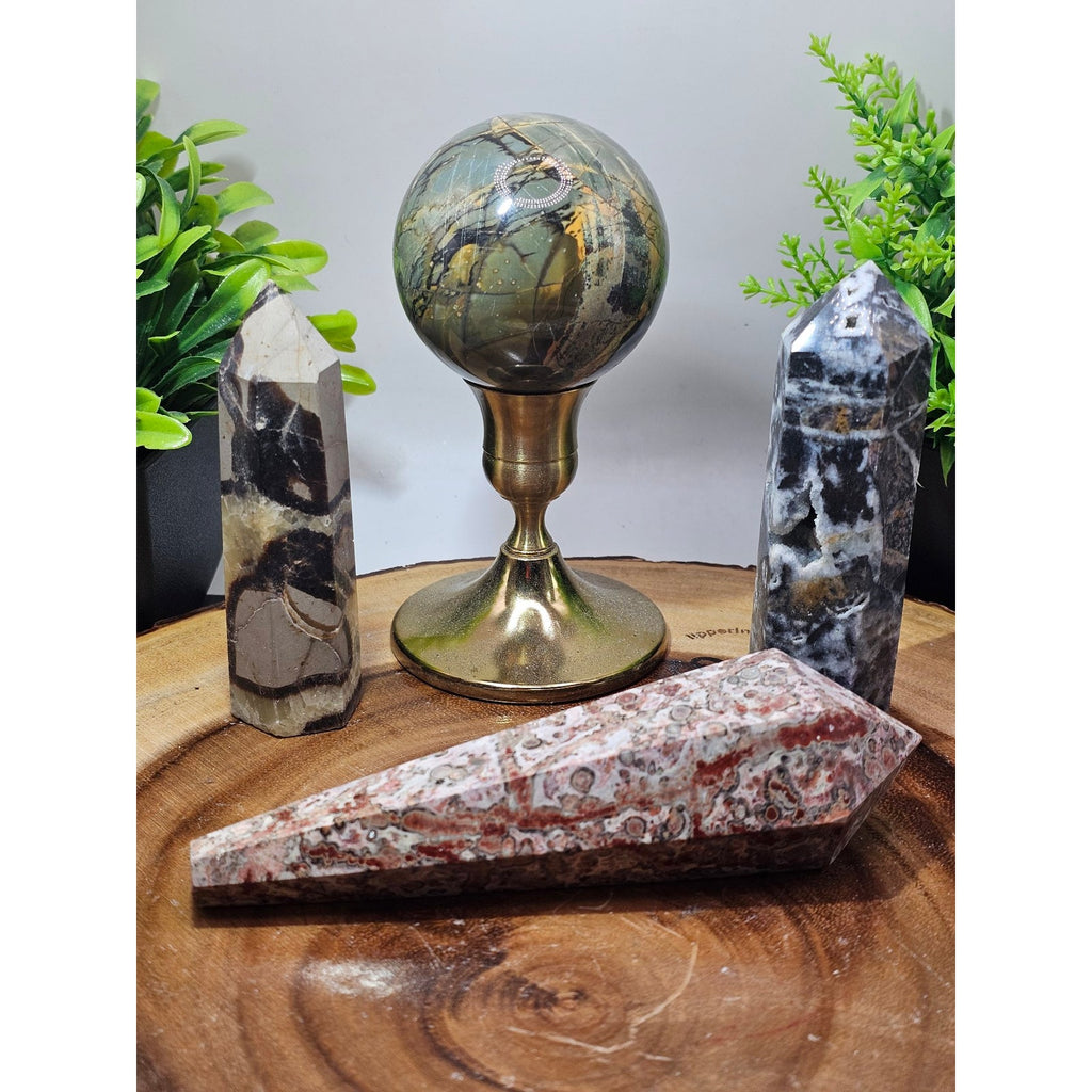 Fluorite Septarian Ocean Jasper Sphere Leopard Jasper Scepter Set 2lbs