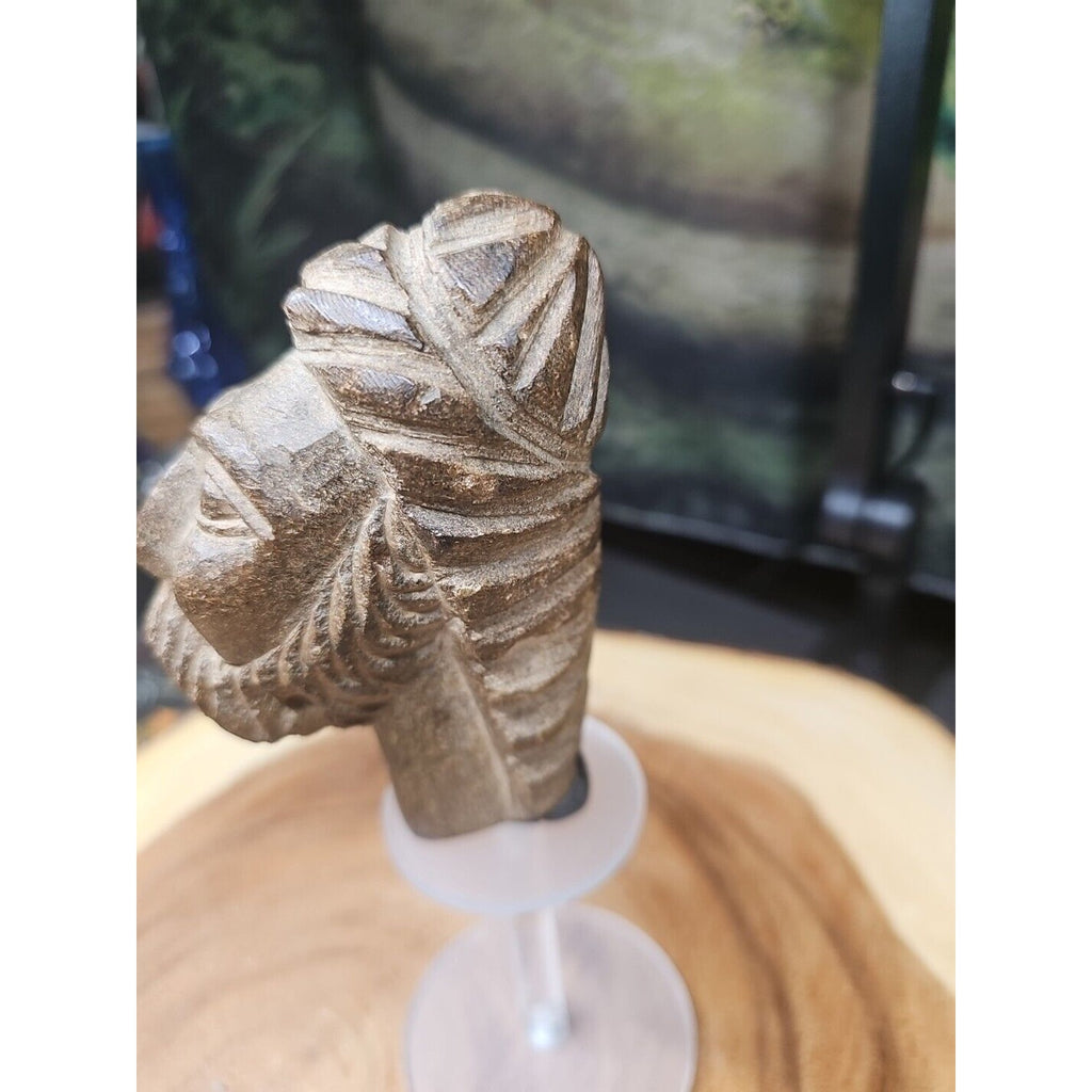 Vintage ABSTRACT STONE HEAD Sculpture Stone 1 lb W/Stand by CrystalCloud Company