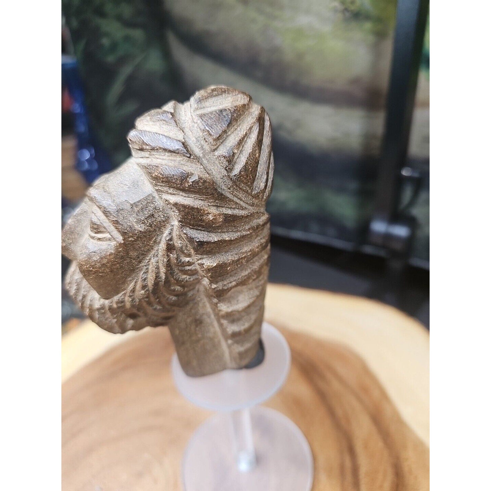 Vintage ABSTRACT STONE HEAD Sculpture Stone 1 lb W/Stand by CrystalCloud Company