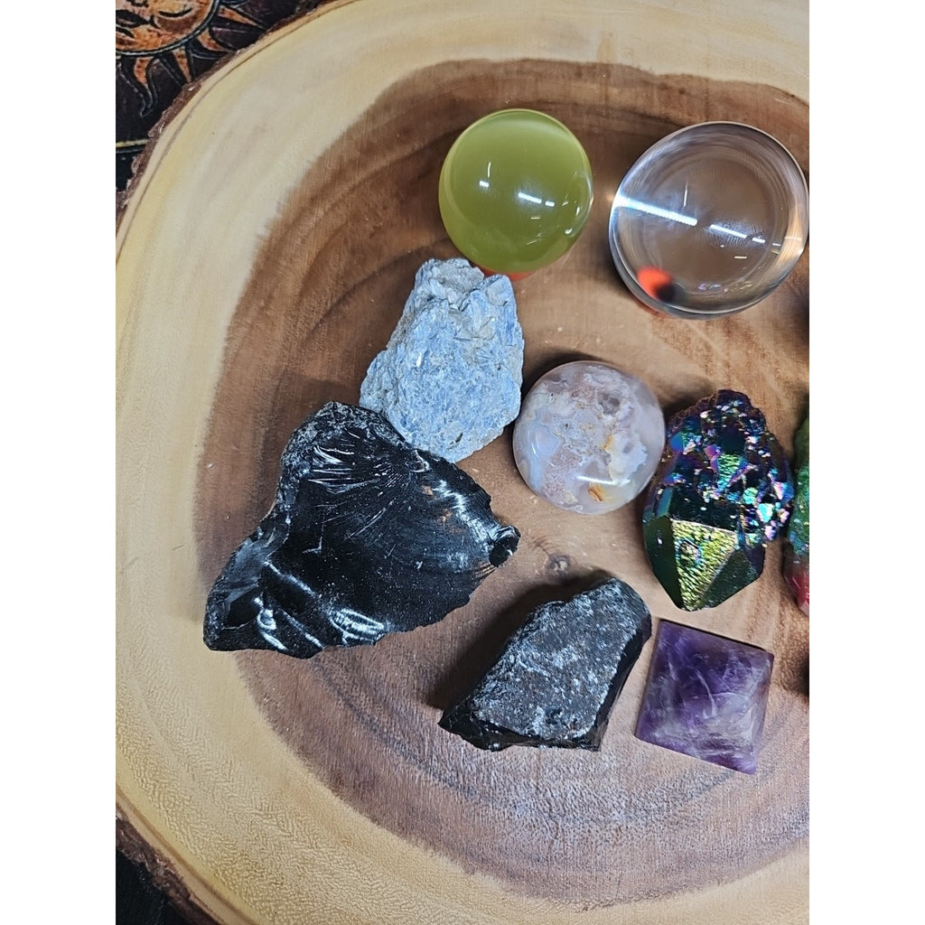 Mix Crystal Lot 2 Glass Sphere, Selenite, Obsidian, Amethyst, Agate,titanium by CrystalCloud Company