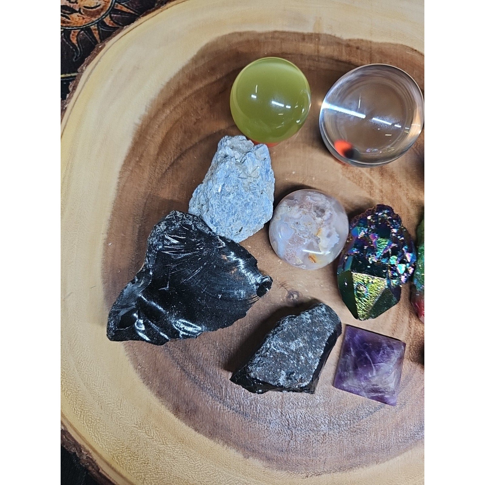 Mix Crystal Lot 2 Glass Sphere, Selenite, Obsidian, Amethyst, Agate,titanium by CrystalCloud Company