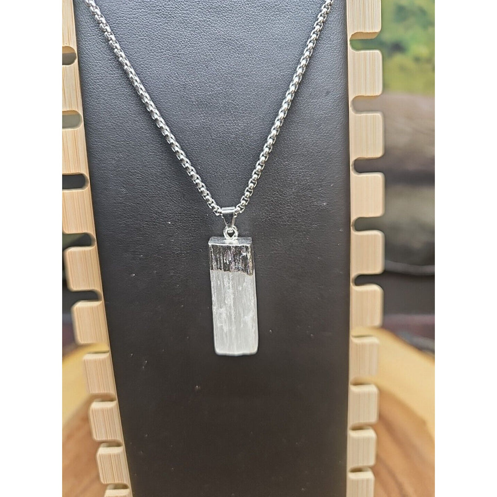 Hexagon Selenite Crystal Necklace - 18in Stainless Steel Chain | CrystalCloud Company by CrystalCloud Company