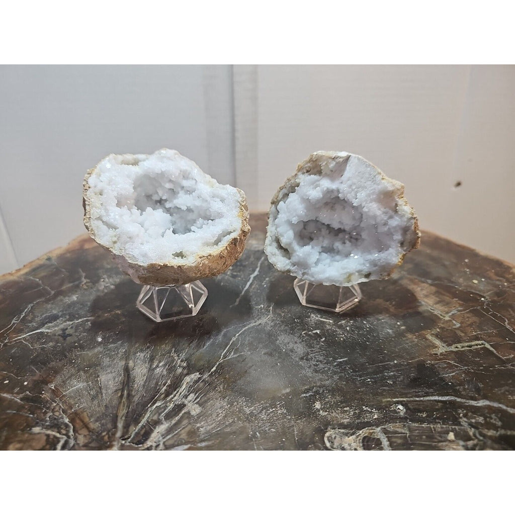 1.18lbs Pair Geode Crystal Moroccan Quartz W /Stands by CrystalCloud Company