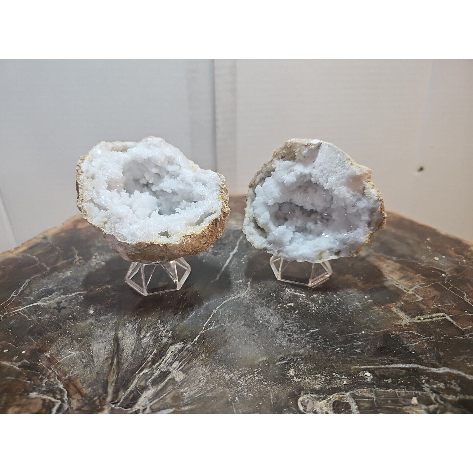 1.18lbs Pair Geode Crystal Moroccan Quartz W /Stands by CrystalCloud Company