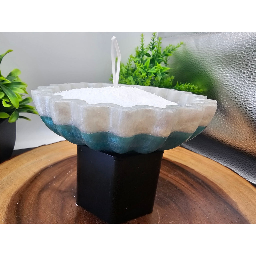 Handmade Fluted Resin Bowl White Teal with 1lb Pearl Wax + 15 Wicks