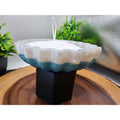 Handmade Fluted Resin Bowl White Teal with 1lb Pearl Wax + 15 Wicks