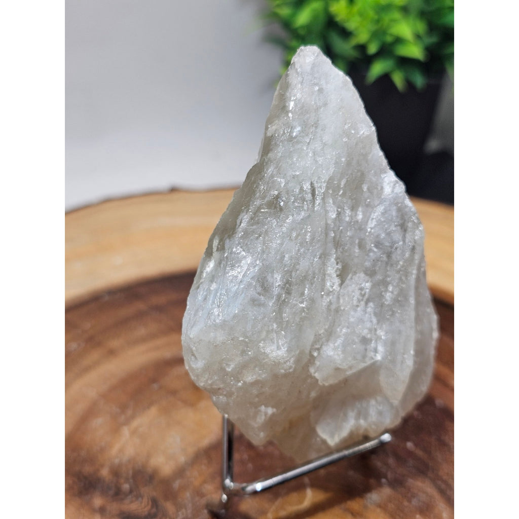 Large Natural Clear Crystal Point on Metal Display Stand